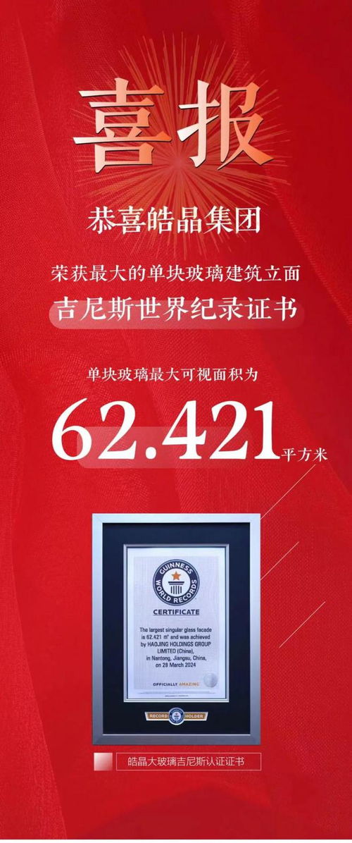 皓晶集团荣获 最大的单块玻璃建筑立面吉尼斯世界纪录